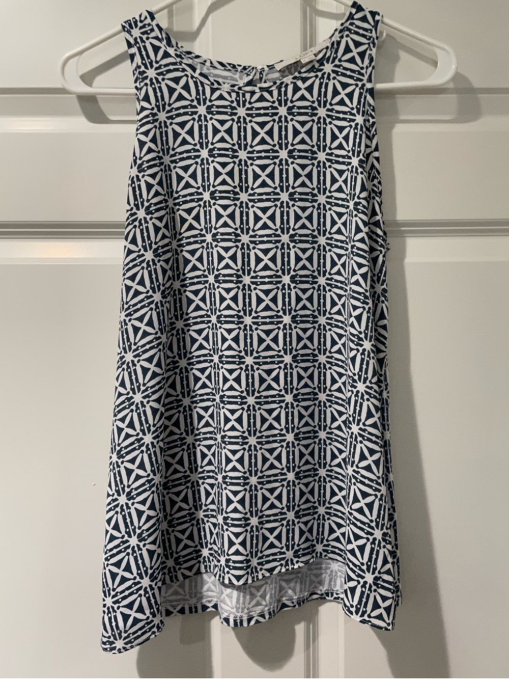 LOFT Navy and White Geometric Pattern Sleeveless Top XS